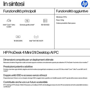 HP ProDesk 4 G1i AI PC Intel Core Ultra 5 235T 16 GB DDR5-SDRAM 512 GB SSD Windows 11 Pro Mini PC Nero