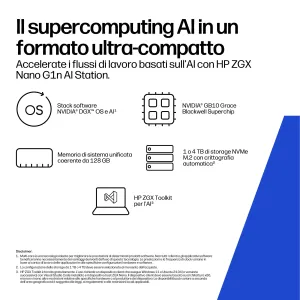 HP ZGX Nano G1n AI GB10 128 GB LPDDR5x-SDRAM 4 TB SSD Linux Mini PC Stazione di lavoro AI Workstation, AI PC Nero